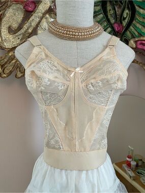 Bali Vintage Cream Lace Longline Shapewear Corset Sheer Lace